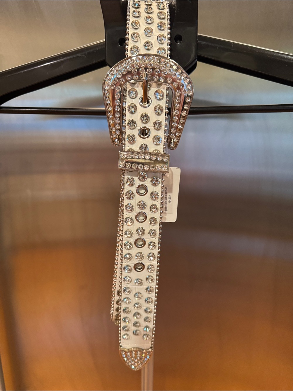 Crystal-Embellished White Women's Belt